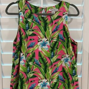 Tommy Bahama Tulum Blooms Pink and Green Floral Linen Dress w/pockets